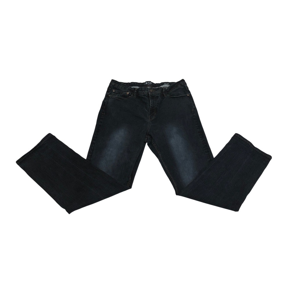 IZOD Mens Relaxed Fit Dark Wash Indigo Stretch Denim Jeans 38x32 Straight Leg